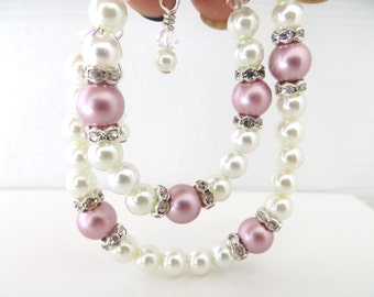 Mommy and Me Bracelet Set: Swarovski Powder Rose Pearl Jewelry