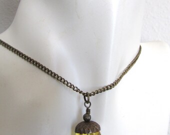 Light Topaz Swarovski Acorn Pendant Necklace - Brass Jewelry
