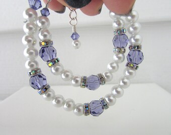 Mommy and Me Bracelet Set: Tanzanite Swarovski Crystal & Pearl