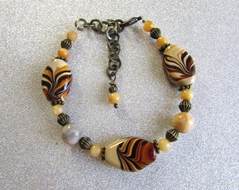 Exotic Animal Print Glass Beads Brass Bracelet – Hand-Wired Statement Jewelry