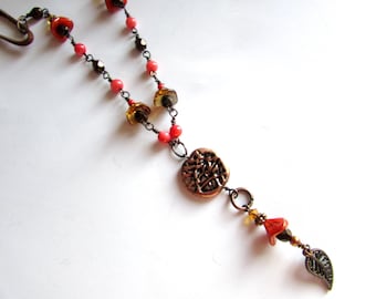 Orange Flower Copper Y Necklace