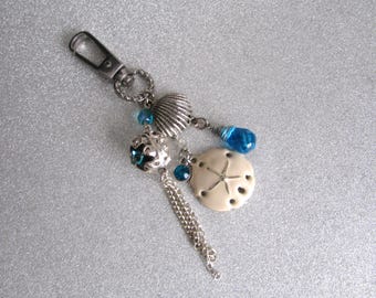 Seashell Blue Sand Dollar Bag Charm Key Chain