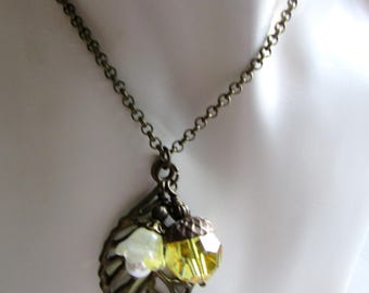 Acorn Leaf Flower Light Topaz Brass Long Necklace Brass Jewelry