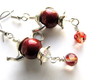 Siam Pearl Teacup Earrings: Prestige Crystal Dangle Jewelry