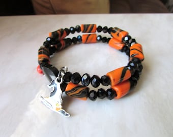 Black Orange Memories Wire Bracelet