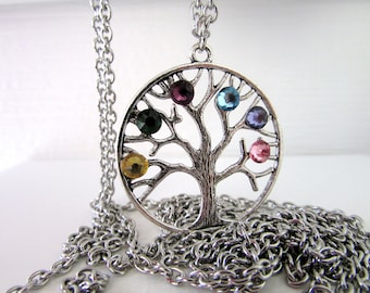 Tree of Life Birthstone Necklace: Personalized Silver Pendant