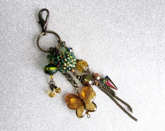 Brass Butterfly Bag Charm with Topaz Glass and Swarovski Crystals – Keychain Accessory