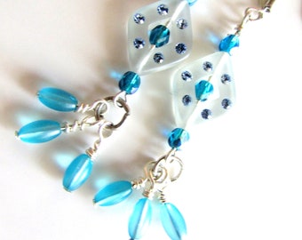 Aquamarine Glass Bead Dangle Earrings: 2.5" Drop Earrings