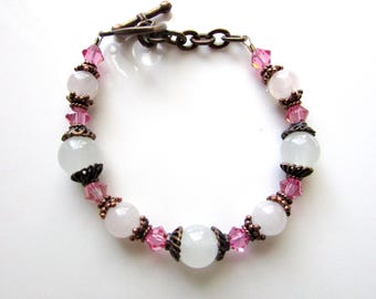 Rose Quartz Copper Bracelet: Pink Bicone Beaded Jewelry