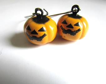 Enamel Jack-O-Lantern Jingle Earrings, Halloween Jewelry