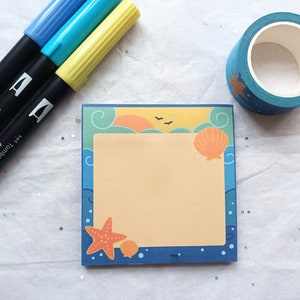 Summer Beach Sticky Notes, Time of Day, Stationery, Beach, Waves, Shells, Kawaii, notepad, note taking, memo pad, cute stationery