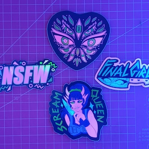 UV PINK Holographische Vinyl 80er Jahre Horror Arcade Dekorative Aufkleber || Yami Kawaii Neon