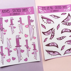 Yamikawaii Vinyl Journal Aufkleber, Yami Kawaii, Gothic Geschenke, Cybergoth, Aufkleber für Erwachsene, Augen, Messer