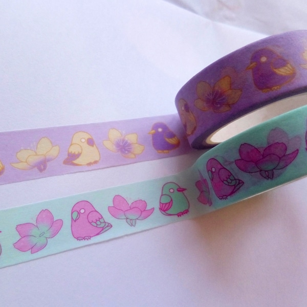 Chumby Borbs 15mm Washi Tape || pastel bird decorative tape kawaii cute chibi