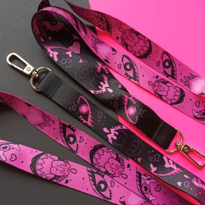 Lanyard Demone Nero e Rosa, Neon, Yami Kawaii, Regali Gotici, Cybergoth, Lanyard per Adulti
