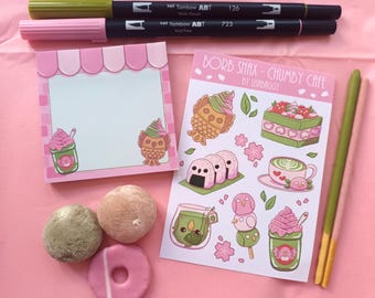 Pastel Japanese Stationery Set: Bird Sticky Notes, Sakura Stickers