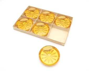 Mini Candle Holder Yellow Echt Bleikristall Lead Crystal Disk Original Box Set of 6