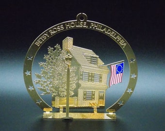 Strawbridge and Clothier Gold Metal Ornament Philadelphia Betsy Ross House