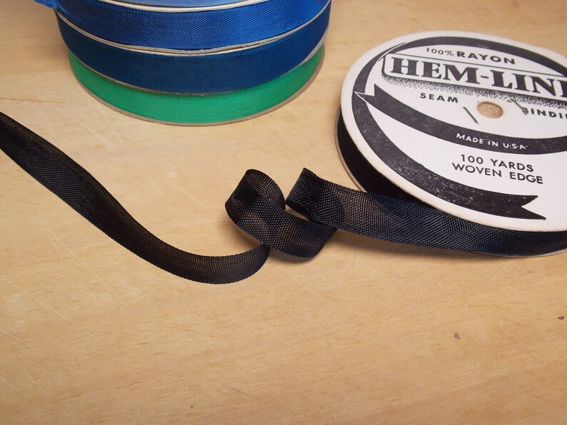 Vintage Rayon Seam Binding in Black .5 Ribbon 100 yards