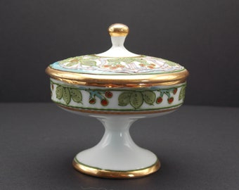 Gold Trim Porcelain Pedestal Nippon Trinket, Ring Dresser Box