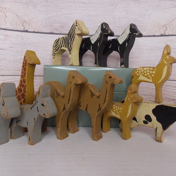 Primitive Painted Wood Animals Toys