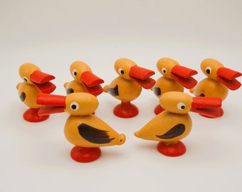 7 Small Painted Wood Ducks Retro Decor Mixed Media Art Supply