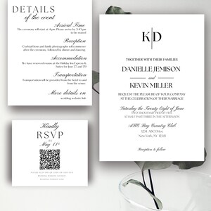 Modelos de convites de casamento simples e elegantes (cartão principal, cartão de detalhes e cartões de RSVP)