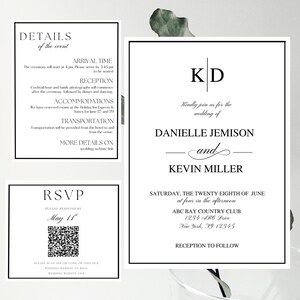 Modelos de convites de casamento modernos e simples (cartão principal, cartão de detalhes e cartões de RSVP)