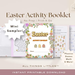 Mini libretto di attività pasquali per bambini dai 4 ai 7 anni / Risorsa scolastica / Menù mattutino per l'homeschooling, fonetica, giochi, conteggio *Download immediato