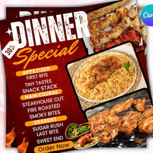 Dinner Special Flyer, Restaurant Menu Flyer, Dessert Flyer, Small Business Flyer Template, Catering Flyer, Dinner Deals Flyer