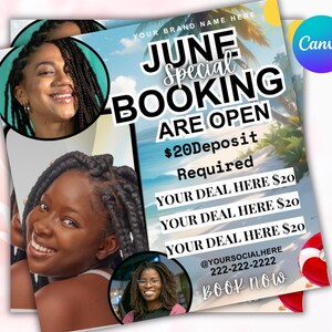 Juni-Buchungsflyer, Jetzt-Buchen-Flyer, Juni-Ernennungs-Flyer, DIY-Flyer-Vorlagendesign, Hair Lash Instagram Post, digitaler Download
