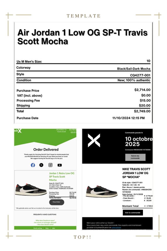 Receipt Travis Scotts 1's Digital Sneaker Receipt Pack Model
