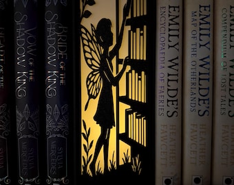 Glowing Fairy Librarian Book Nook - Backlit Shadow Box for Fantasy Bookshelves & Cozy Reading Spaces