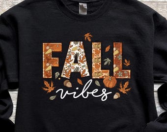 Fall Vibes Sweatshirt, Patchwork Autumn Crewneck, Retro Floral Fall Outfit
