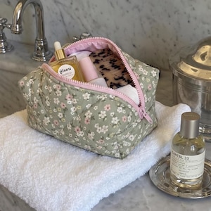 Floral Quilted Cosmetic Pouch — Makeup Bag and Travel Organizer