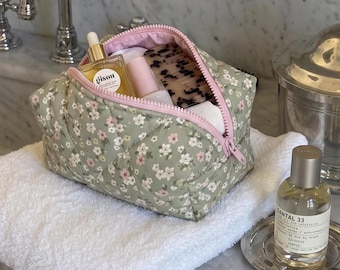 Floral Quilted Cosmetic Pouch — Makeup Bag and Travel Organizer