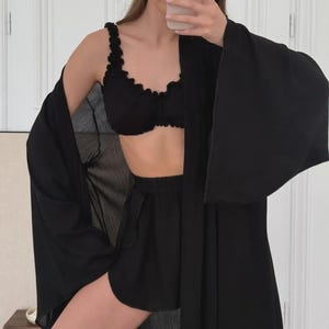 Dressing Gown, Robe, Black Robe, Long Robe, Maxi Dressing Gown Kimono Robe Womens Robe Bridesmaid Gown Nightwear Sleepwear