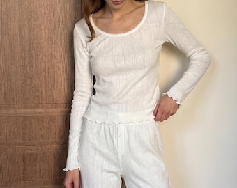 Cotton Pajama Set for Women, Long Sleeve Loungewear, Breathable Sleepwear, Fall & Winter Lounge Wear
