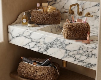 Brown Beauty Pouch – Teddy Makeup Bag, Cosmetic Storage, Washable Toiletry Organizer & Hair Tool Case