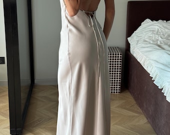 Sukienka satynowa, strój na imprezę, strój na imprezę, suknia wieczorowa dla kobiet z odkrytymi plecami