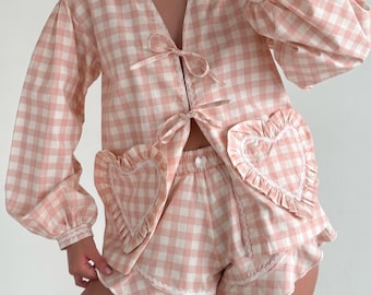 Pink Cotton Pajama Set for Women – Handmade Sleepwear & Bridal Pajamas