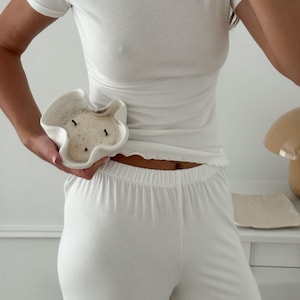 White Pajama Set for Women with Viscose Wide-Leg Pants, T-Shirt and Robe image 13