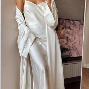 White Satin Dress, Bridal Dressing Gown, Lounge set, Maxi Slip with Long Robe image 19