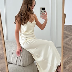 White Satin Dress, Bridal Dressing Gown, Lounge set, Maxi Slip with Long Robe image 9