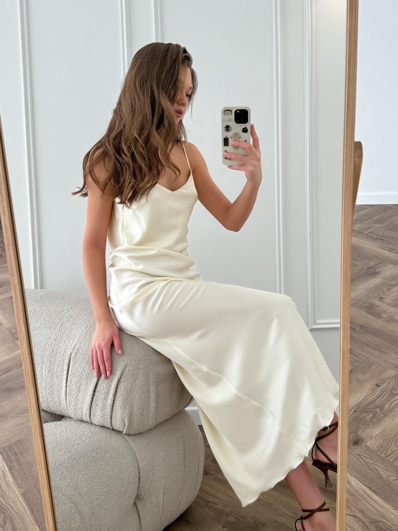 White Satin Dress, Bridal Dressing Gown, Lounge set, Maxi Slip with Long Robe image 9