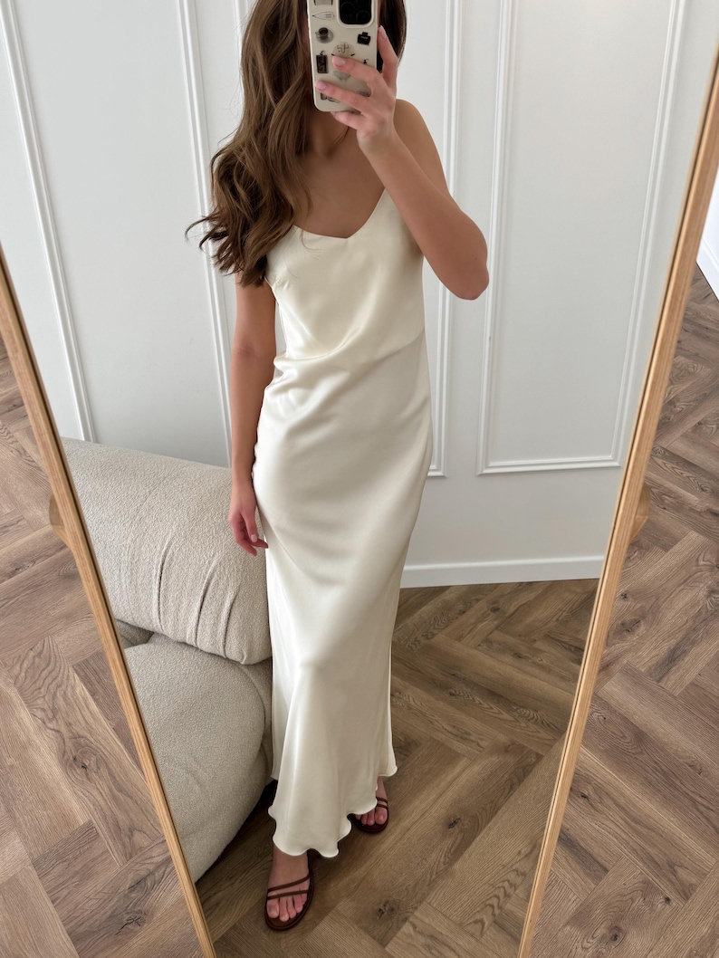 White Satin Dress, Bridal Dressing Gown, Lounge set, Maxi Slip with Long Robe image 8