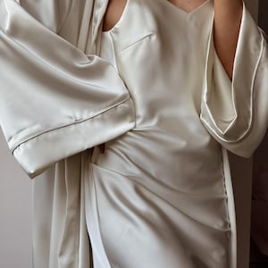 White Satin Dress, Bridal Dressing Gown, Lounge set, Maxi Slip with Long Robe image 3