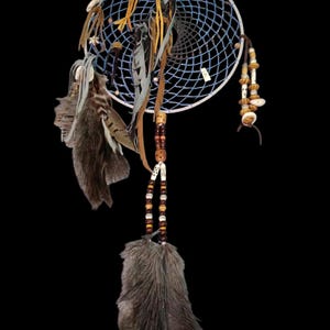 Leather Web Dreamcatcher Art - Luxury Ostrich Feather Wall Decor with Buffalo Bone & Israel Beach Pebbles - Unique Birthday Gift