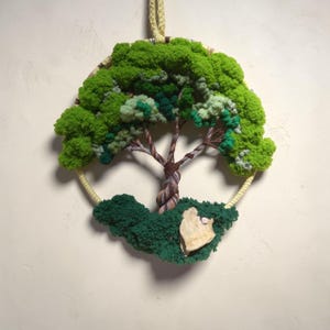 Small Tree of Life Macrame Wall Hanging, Boho Moss Green Fiber Decor, New Baby Nursery Art, Unique Housewarming Wedding Birthday Gift