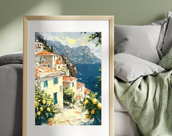 Amalfi Coast Print: Lemon Tree Painting, Italy Coastal Art (Digital Download)